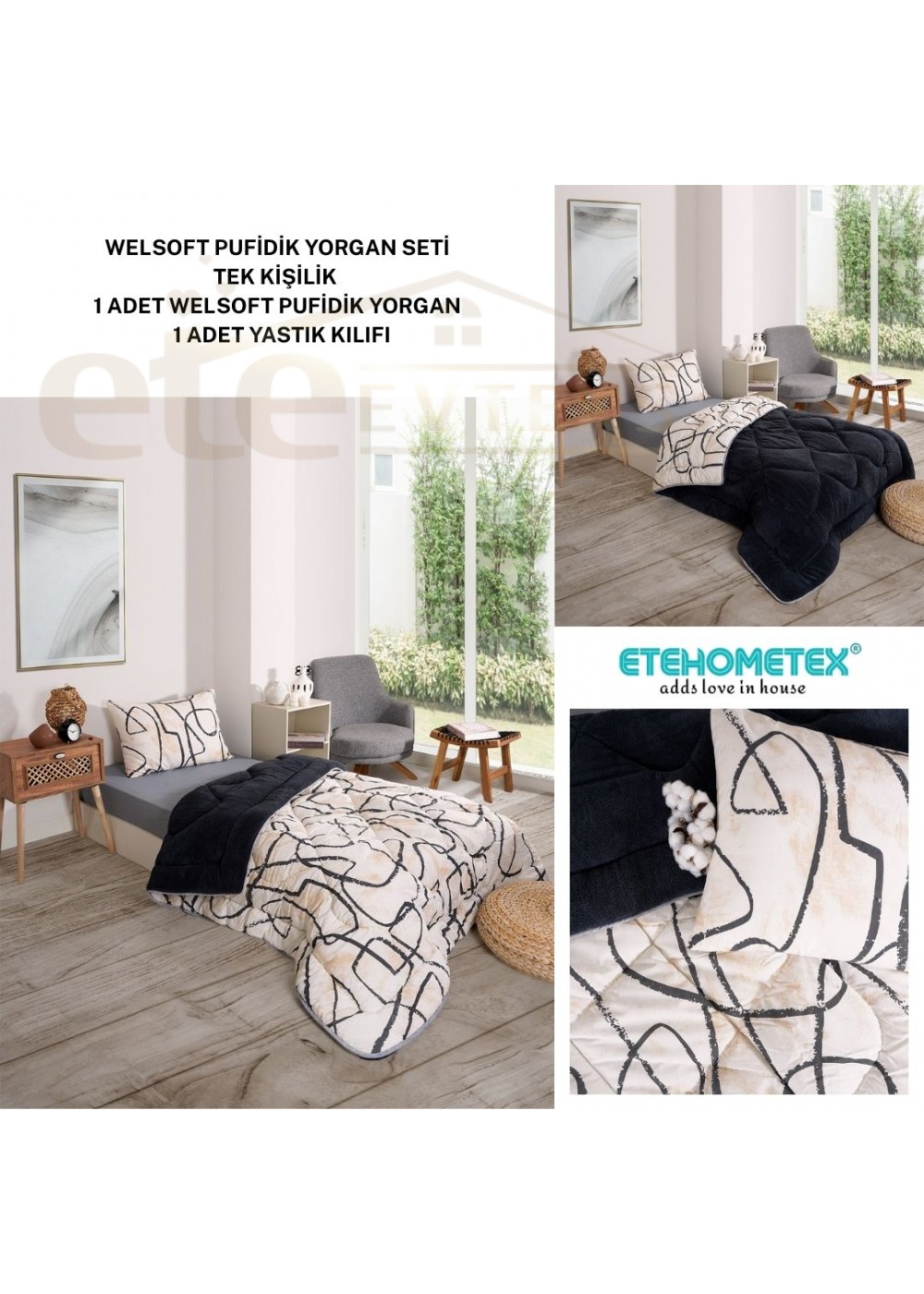 ETE HOMETEX TEK KİŞİLİK LÜX WELSOFT YORGAN EFEKT ANTRASİT 155X215CM 8696474231965 ETE HOMETEX TEK KİŞİLİK LÜX WELSOFT YORGAN EFEKT ANTRASİT 155X215CM 8696474231965